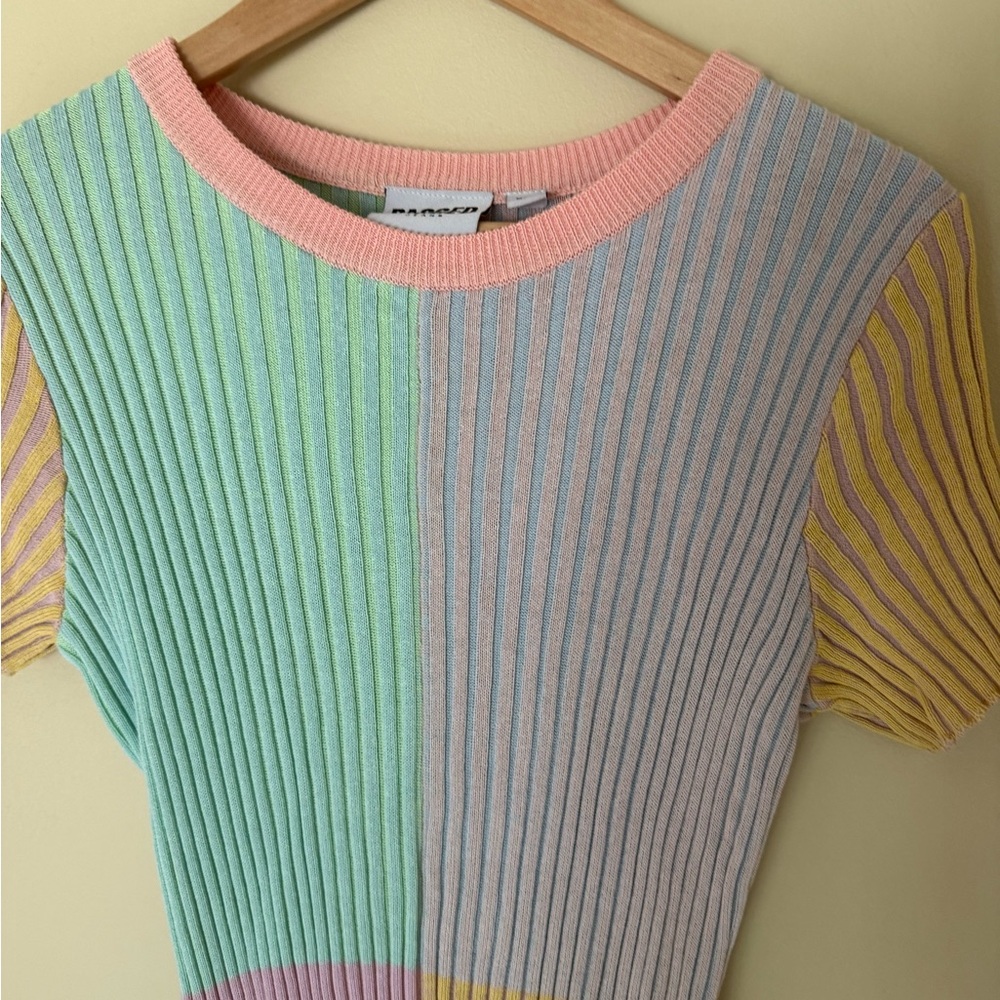 Pastel Colorblock Ribbed Knit Mini Dress - Multicolor - Picture 10 of 12